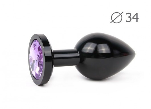 Коническая черная анальная втулка с сиреневым кристаллом - 8,2 см. - Anal Jewelry Plug - купить с доставкой в Новосибирске