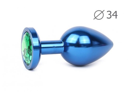 Коническая синяя анальная втулка с зеленым кристаллом - 8,2 см. - Anal Jewelry Plug - купить с доставкой в Новосибирске