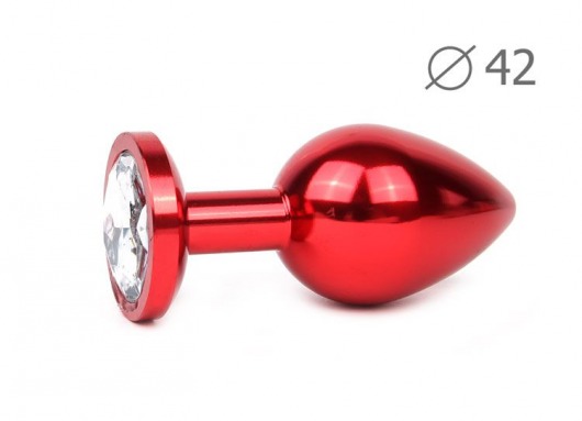 Коническая красная анальная втулка с прозрачным кристаллом - 9,3 см. - Anal Jewelry Plug - купить с доставкой в Новосибирске