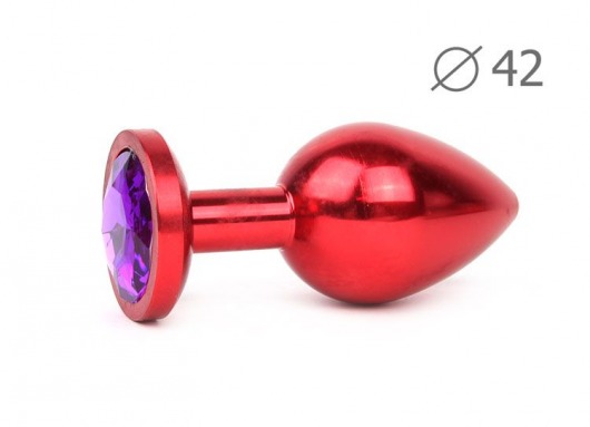 Коническая красная анальная втулка с кристаллом фиолетового цвета - 9,3 см. - Anal Jewelry Plug - купить с доставкой в Новосибирске