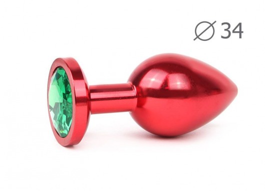 Коническая красная анальная втулка с зеленым кристаллом - 8,2 см. - Anal Jewelry Plug - купить с доставкой в Новосибирске