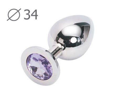 Коническая серебристая анальная втулка с кристаллом сиреневого цвета - 8,2 см. - Anal Jewelry Plug - купить с доставкой в Новосибирске
