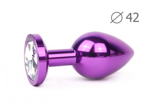 Коническая фиолетовая анальная втулка с прозрачным кристаллом - 9,3 см. - Anal Jewelry Plug - купить с доставкой в Новосибирске