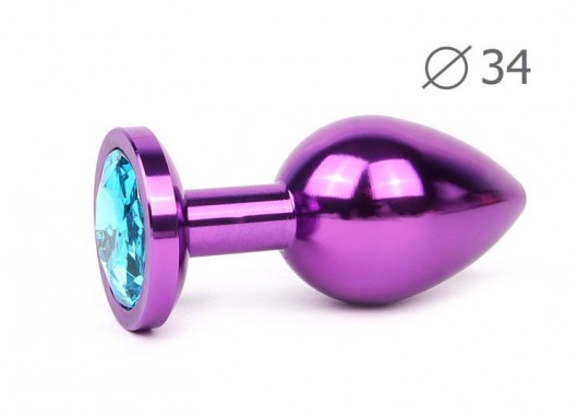 Коническая фиолетовая анальная втулка с голубым кристаллом - 8,2 см. - Anal Jewelry Plug - купить с доставкой в Новосибирске