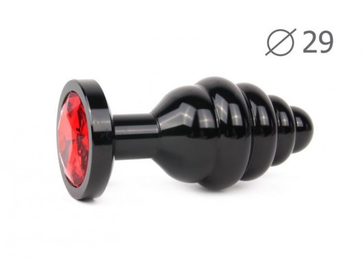 Коническая ребристая черная анальная втулка с красным кристаллом - 7,1 см. - Anal Jewelry Plug - купить с доставкой в Новосибирске
