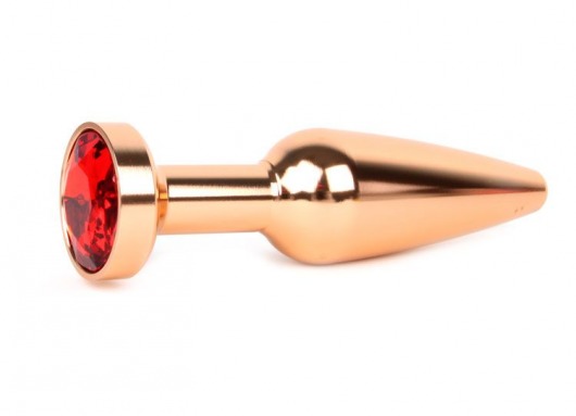 Удлиненная коническая гладкая золотистая анальная втулка с красным кристаллом - 11,3 см. - Anal Jewelry Plug - купить с доставкой в Новосибирске