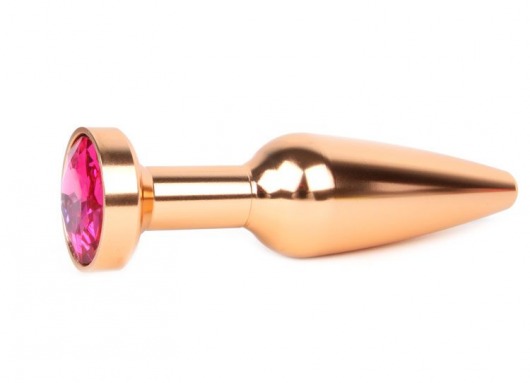 Удлиненная коническая гладкая золотистая анальная втулка с малиновым кристаллом - 11,3 см. - Anal Jewelry Plug - купить с доставкой в Новосибирске