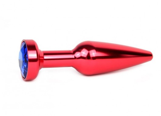 Удлиненная коническая гладкая красная анальная втулка с синим кристаллом - 11,3 см. - Anal Jewelry Plug - купить с доставкой в Новосибирске