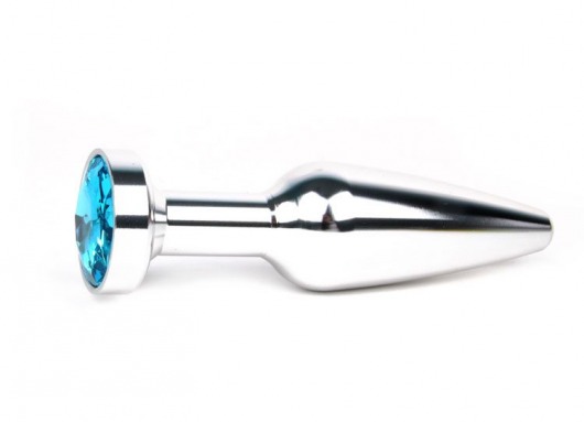 Удлиненная коническая гладкая серебристая анальная втулка с голубым кристаллом - 11,3 см. - Anal Jewelry Plug - купить с доставкой в Новосибирске