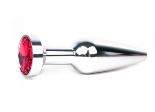 Удлиненная коническая гладкая серебристая анальная втулка с малиновым кристаллом - 11,3 см. - Anal Jewelry Plug - купить с доставкой в Новосибирске