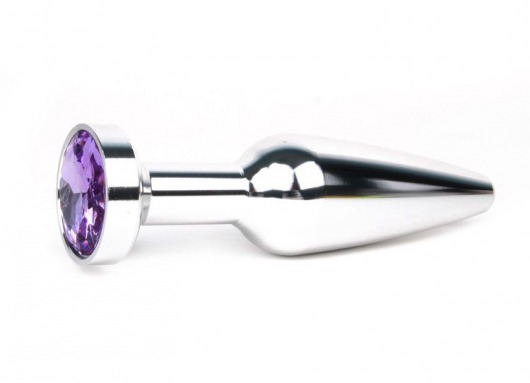 Удлиненная коническая гладкая серебристая анальная втулка с сиреневым кристаллом - 11,3 см. - Anal Jewelry Plug - купить с доставкой в Новосибирске