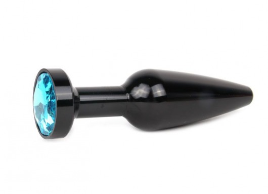Удлиненная коническая гладкая черная анальная втулка с голубым кристаллом - 11,3 см. - Anal Jewelry Plug - купить с доставкой в Новосибирске
