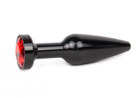Удлиненная коническая гладкая черная анальная втулка с красным кристаллом - 11,3 см. - Anal Jewelry Plug - купить с доставкой в Новосибирске