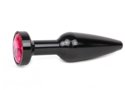 Удлиненная коническая гладкая черная анальная втулка с малиновым кристаллом - 11,3 см. - Anal Jewelry Plug - купить с доставкой в Новосибирске