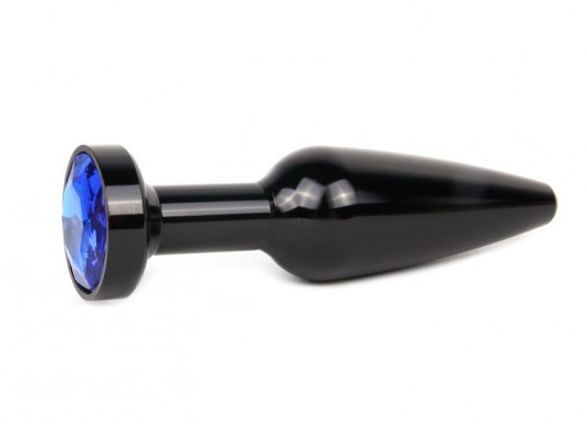 Удлиненная коническая гладкая черная анальная втулка с синим кристаллом - 11,3 см. - Anal Jewelry Plug - купить с доставкой в Новосибирске