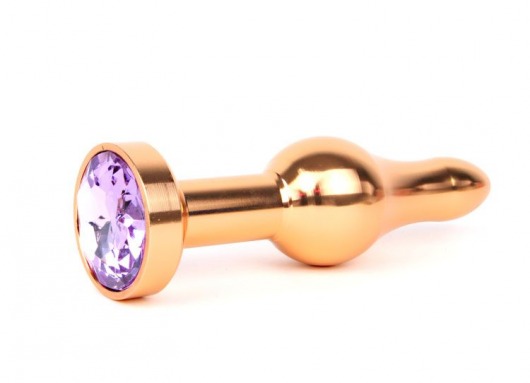 Удлиненная шарикообразная золотистая анальная втулка с сиреневым кристаллом - 10,3 см. - Anal Jewelry Plug - купить с доставкой в Новосибирске