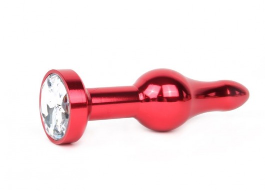 Удлиненная шарикообразная красная анальная втулка с прозрачным кристаллом - 10,3 см. - Anal Jewelry Plug - купить с доставкой в Новосибирске