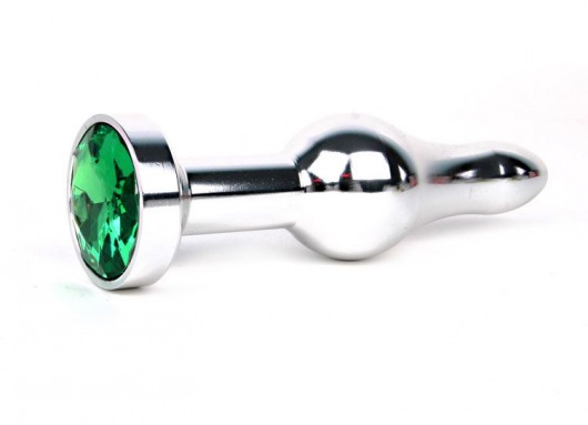 Удлиненная шарикообразная серебристая анальная втулка с зеленым кристаллом - 10,3 см. - Anal Jewelry Plug - купить с доставкой в Новосибирске