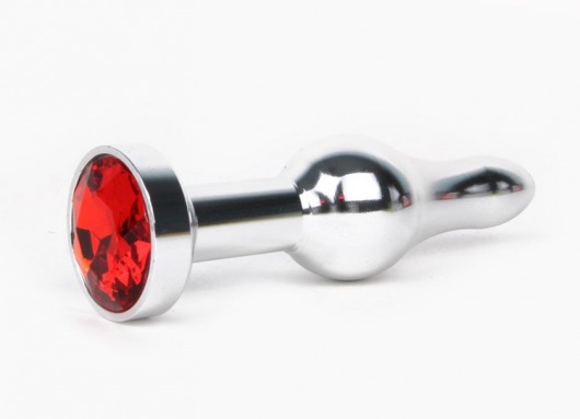 Удлиненная шарикообразная серебристая анальная втулка с красным кристаллом - 10,3 см. - Anal Jewelry Plug - купить с доставкой в Новосибирске