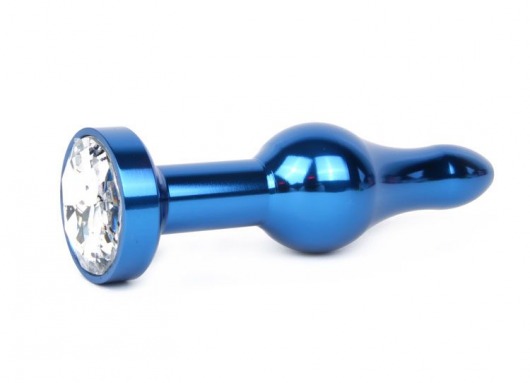 Удлиненная шарикообразная синяя анальная втулка с прозрачным кристаллом - 10,3 см. - Anal Jewelry Plug - купить с доставкой в Новосибирске