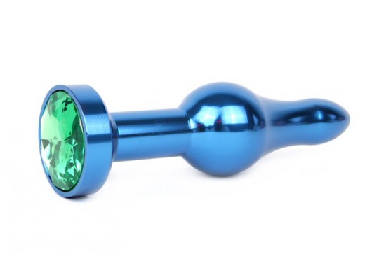 Удлиненная шарикообразная синяя анальная втулка с зеленым кристаллом - 10,3 см. - Anal Jewelry Plug - купить с доставкой в Новосибирске