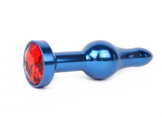 Удлиненная шарикообразная синяя анальная втулка с красным кристаллом - 10,3 см. - Anal Jewelry Plug - купить с доставкой в Новосибирске