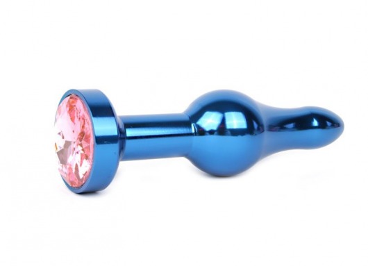 Удлиненная шарикообразная синяя анальная втулка с розовым кристаллом - 10,3 см. - Anal Jewelry Plug - купить с доставкой в Новосибирске