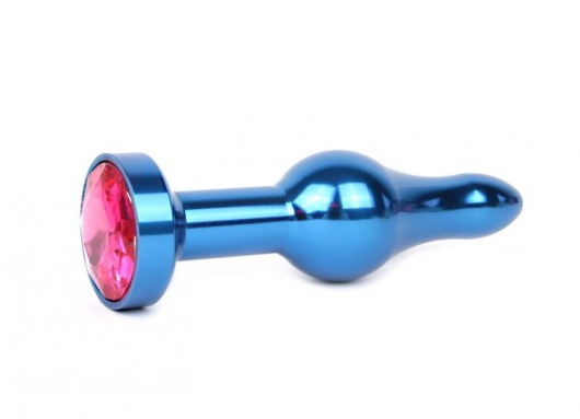 Удлиненная шарикообразная синяя анальная втулка с малиновым кристаллом - 10,3 см. - Anal Jewelry Plug - купить с доставкой в Новосибирске