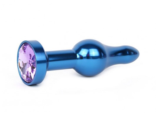 Удлиненная шарикообразная синяя анальная втулка с сиреневым кристаллом - 10,3 см. - Anal Jewelry Plug - купить с доставкой в Новосибирске