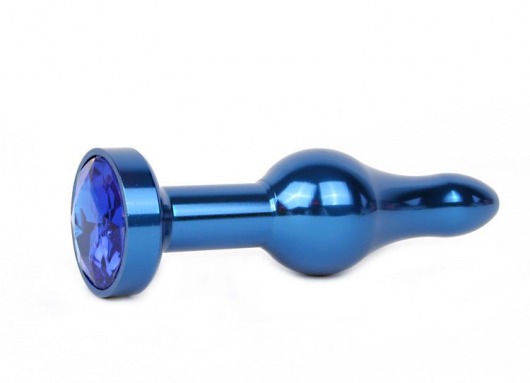 Удлиненная шарикообразная синяя анальная втулка с синим кристаллом - 10,3 см. - Anal Jewelry Plug - купить с доставкой в Новосибирске