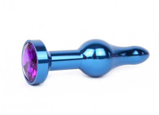 Удлиненная шарикообразная синяя анальная втулка с кристаллом фиолетового цвета - 10,3 см. - Anal Jewelry Plug - купить с доставкой в Новосибирске