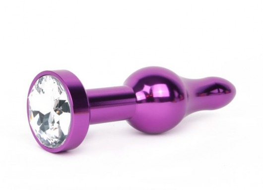Удлиненная шарикообразная фиолетовая анальная втулка с прозрачным кристаллом - 10,3 см. - Anal Jewelry Plug - купить с доставкой в Новосибирске