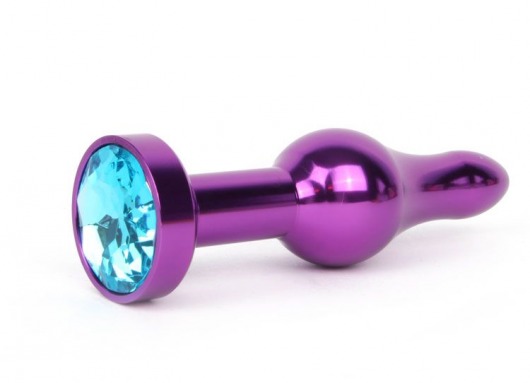 Удлиненная шарикообразная фиолетовая анальная втулка с голубым кристаллом - 10,3 см. - Anal Jewelry Plug - купить с доставкой в Новосибирске