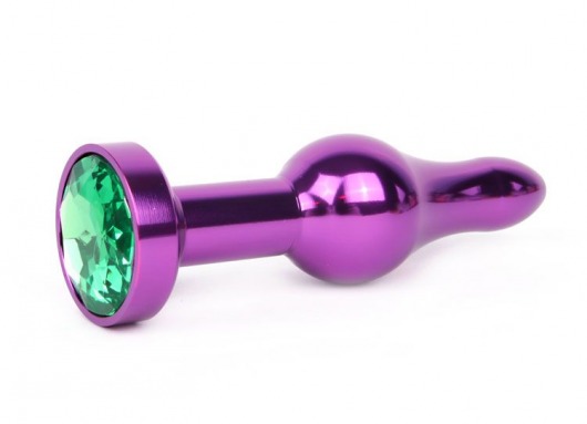 Удлиненная шарикообразная фиолетовая анальная втулка с зеленым кристаллом - 10,3 см. - Anal Jewelry Plug - купить с доставкой в Новосибирске