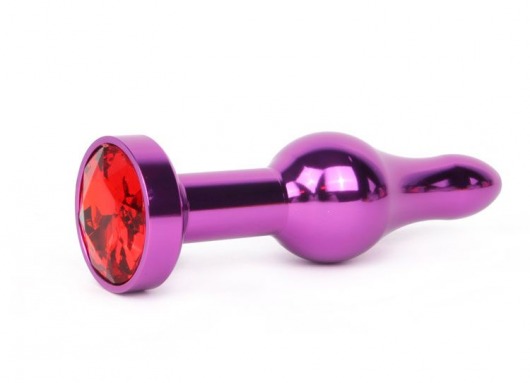 Удлиненная шарикообразная фиолетовая анальная втулка с красным кристаллом - 10,3 см. - Anal Jewelry Plug - купить с доставкой в Новосибирске