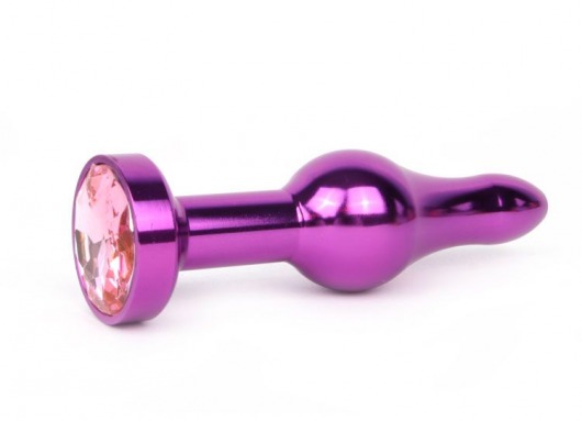 Удлиненная шарикообразная фиолетовая анальная втулка с розовым кристаллом - 10,3 см. - Anal Jewelry Plug - купить с доставкой в Новосибирске