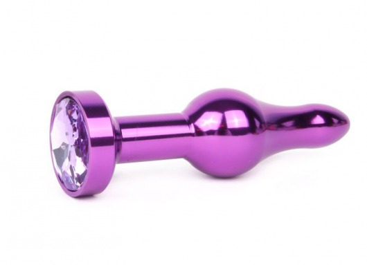 Удлиненная шарикообразная фиолетовая анальная втулка с сиреневым кристаллом - 10,3 см. - Anal Jewelry Plug - купить с доставкой в Новосибирске