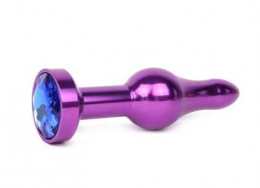 Удлиненная шарикообразная фиолетовая анальная втулка с синим кристаллом - 10,3 см. - Anal Jewelry Plug - купить с доставкой в Новосибирске