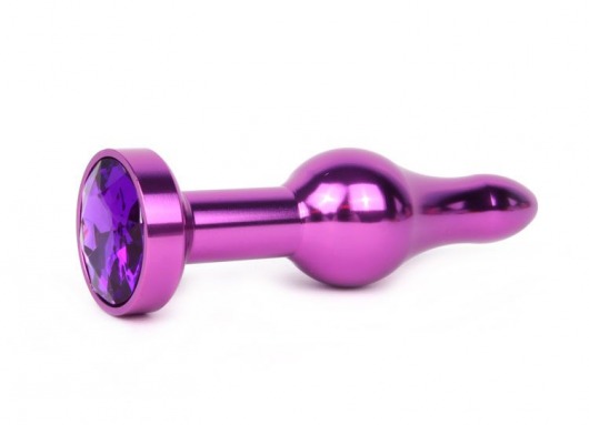 Удлиненная шарикообразная фиолетовая анальная втулка с кристаллом фиолетового цвета - 10,3 см. - Anal Jewelry Plug - купить с доставкой в Новосибирске