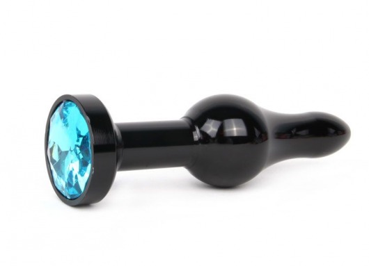 Удлиненная шарикообразная черная анальная втулка с голубым кристаллом - 10,3 см. - Anal Jewelry Plug - купить с доставкой в Новосибирске