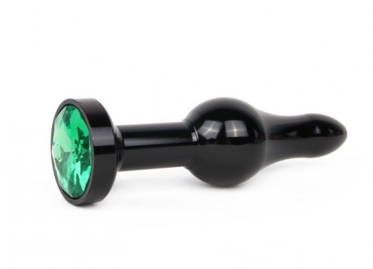Удлиненная шарикообразная черная анальная втулка с зеленым кристаллом - 10,3 см. - Anal Jewelry Plug - купить с доставкой в Новосибирске