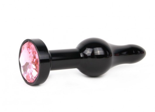 Удлиненная шарикообразная черная анальная втулка с розовым кристаллом - 10,3 см. - Anal Jewelry Plug - купить с доставкой в Новосибирске