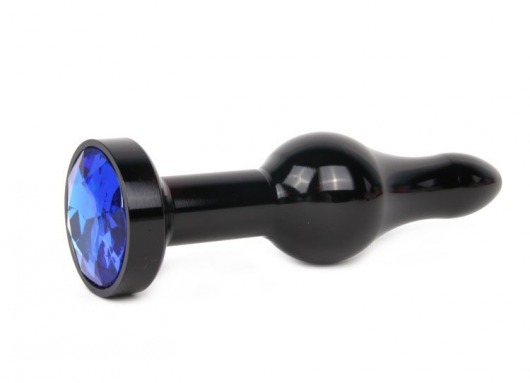 Удлиненная шарикообразная черная анальная втулка с синим кристаллом - 10,3 см. - Anal Jewelry Plug - купить с доставкой в Новосибирске