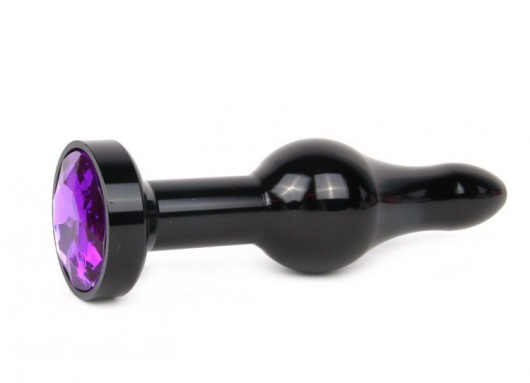 Удлиненная шарикообразная черная анальная втулка с кристаллом фиолетового цвета - 10,3 см. - Anal Jewelry Plug - купить с доставкой в Новосибирске