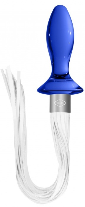 Синяя анальная пробка-плеть Tail с белыми хвостами - Shots Media BV - купить с доставкой в Новосибирске