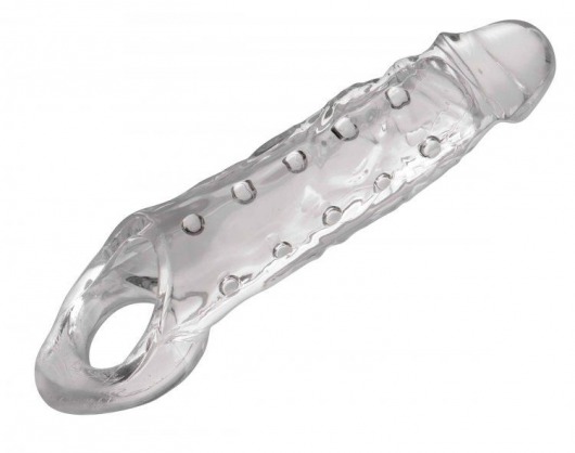 Прозразная закрытая насадка на пенис с поддержкой мошонки Clearly Ample Penis Enhancer - 22 см. - XR Brands - в Новосибирске купить с доставкой
