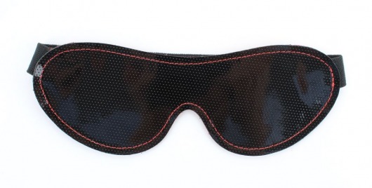 Чёрная перфорированная маска из кожи с красной строчкой - БДСМ Арсенал - купить с доставкой в Новосибирске