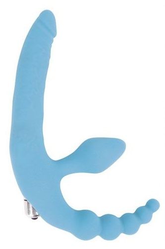 Голубой безремневой страпон с анальным отростком и вибрацией - 15 см. - Bior toys - купить с доставкой в Новосибирске