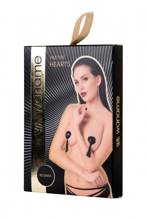 Чёрные пэстисы Hearts With Tassels в форме сердец с кисточками - WANAME купить с доставкой