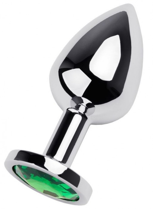 Серебристая коническая анальная пробка с зеленым кристаллом - 8 см. - ToyFa - купить с доставкой в Новосибирске